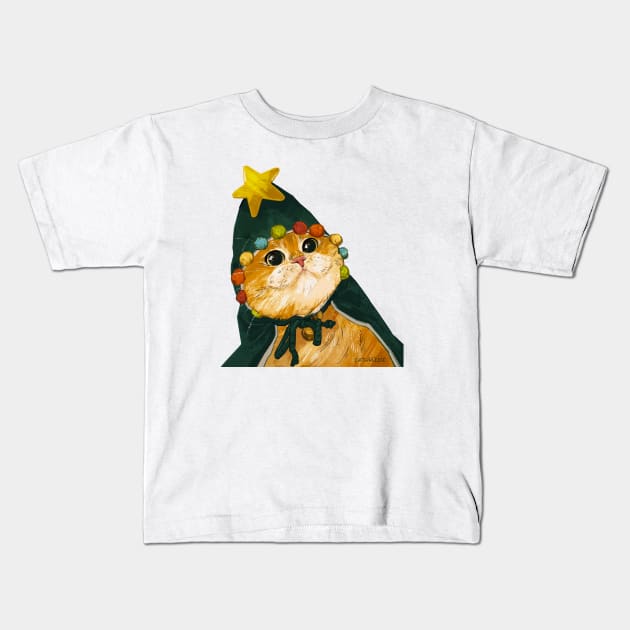 Christmas Tree Cat Hat! Kids T-Shirt by Catwheezie